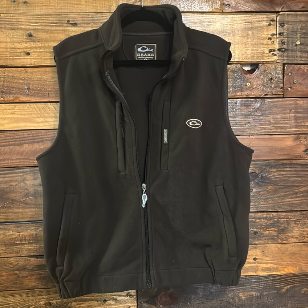 DRAKE Waterfowl Green Large Fleece Full Zip Hunting Vest Layering Men’s Medium